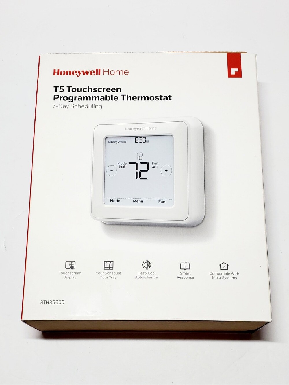 Honeywell T5 Touchscreen 7-Day Programmable Thermostat RTH8560D Complete Set